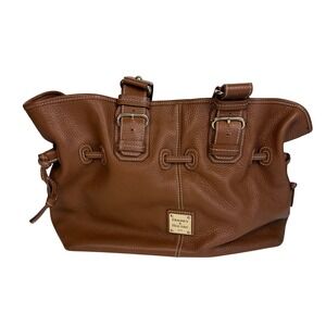 Dooney & Bourke Chiara Tan Pebbled Leather Satchel Handbag Purse Drawstring